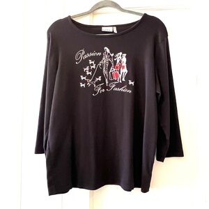 Nicole Miller Shirt Top Rhinestones Passion For Fashion Black Shirt